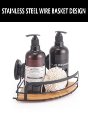 2 Pack Round Bamboo Corner Shower Caddy Shelf Basket Rack with Premium Vacuum Suction Cup No-Drilling for V178-36025