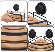 2 Pack Round Bamboo Corner Shower Caddy Shelf Basket Rack with Premium Vacuum Suction Cup No-Drilling for V178-36025