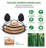 2 Pack Round Bamboo Corner Shower Caddy Shelf Basket Rack with Premium Vacuum Suction Cup No-Drilling for V178-36025