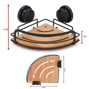 2 Pack Round Bamboo Corner Shower Caddy Shelf Basket Rack with Premium Vacuum Suction Cup No-Drilling for V178-36025