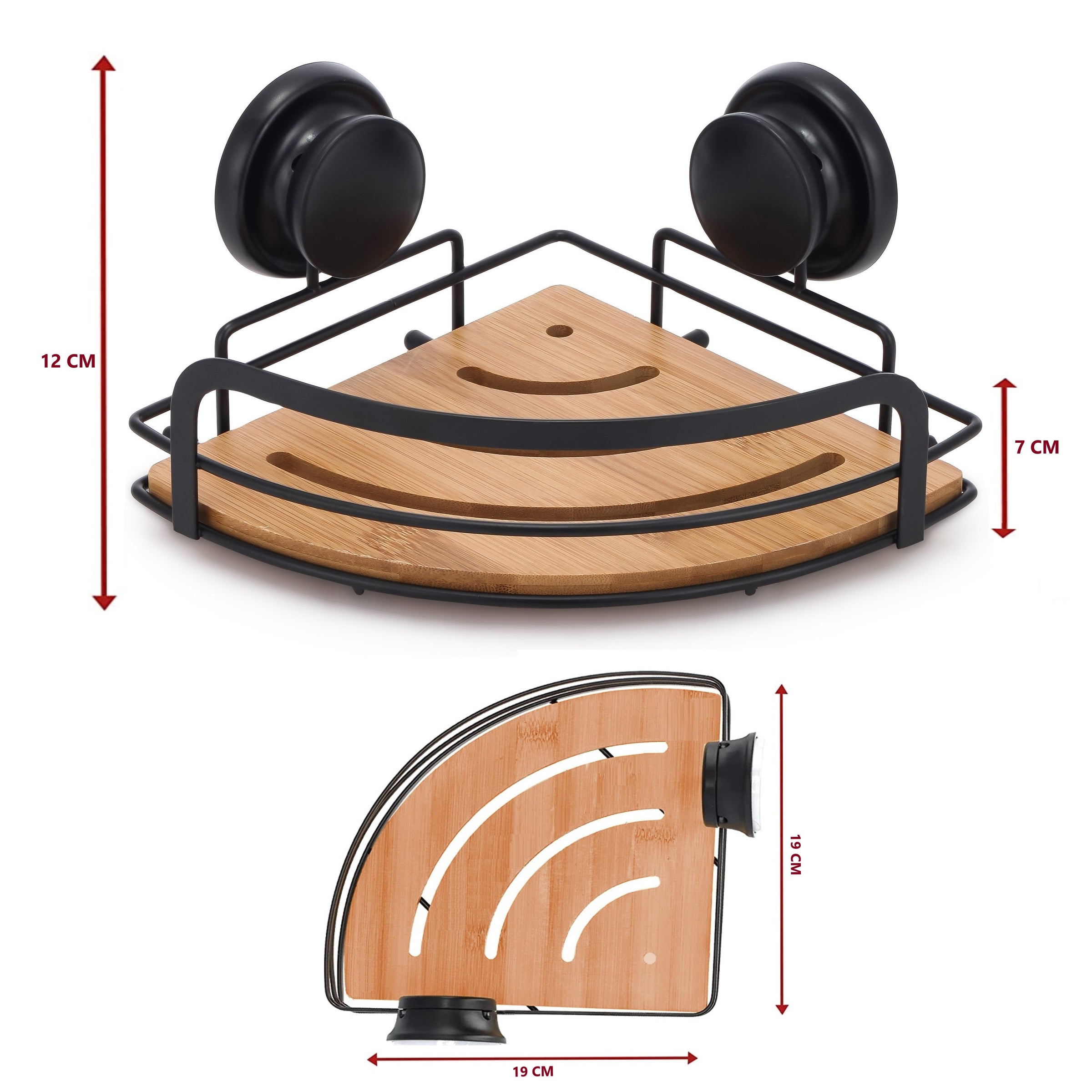 2 Pack Round Bamboo Corner Shower Caddy Shelf Basket Rack with Premium Vacuum Suction Cup No-Drilling for V178-36025