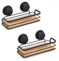 2 Pack Rectangular Bamboo Corner Shower Caddy Shelf Basket Rack with Premium Vacuum Suction Cup No-Drilling V178-36026