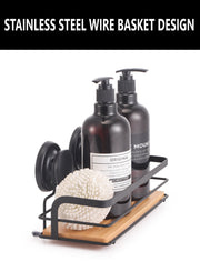 2 Pack Rectangular Bamboo Corner Shower Caddy Shelf Basket Rack with Premium Vacuum Suction Cup No-Drilling V178-36026