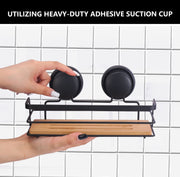 2 Pack Rectangular Bamboo Corner Shower Caddy Shelf Basket Rack with Premium Vacuum Suction Cup No-Drilling V178-36026