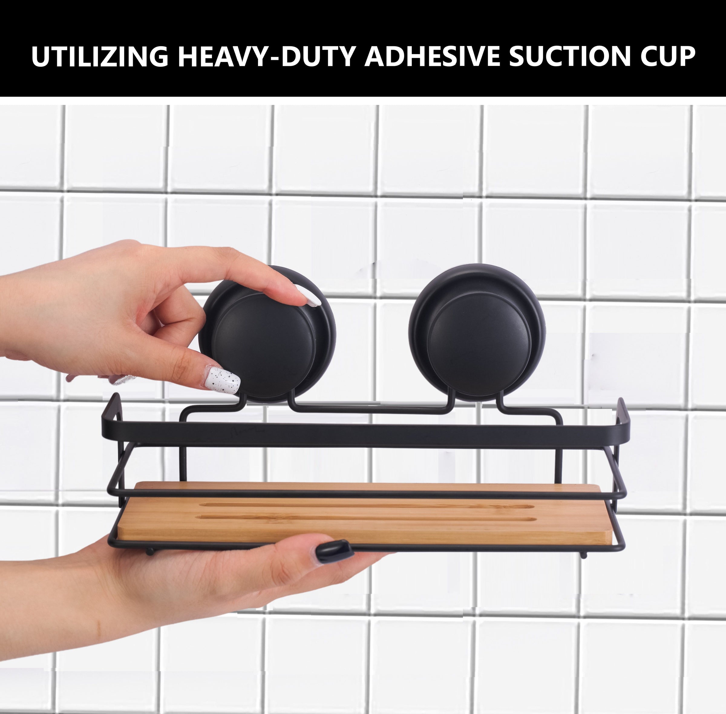 2 Pack Rectangular Bamboo Corner Shower Caddy Shelf Basket Rack with Premium Vacuum Suction Cup No-Drilling V178-36026