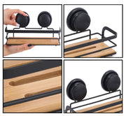 2 Pack Rectangular Bamboo Corner Shower Caddy Shelf Basket Rack with Premium Vacuum Suction Cup No-Drilling V178-36026