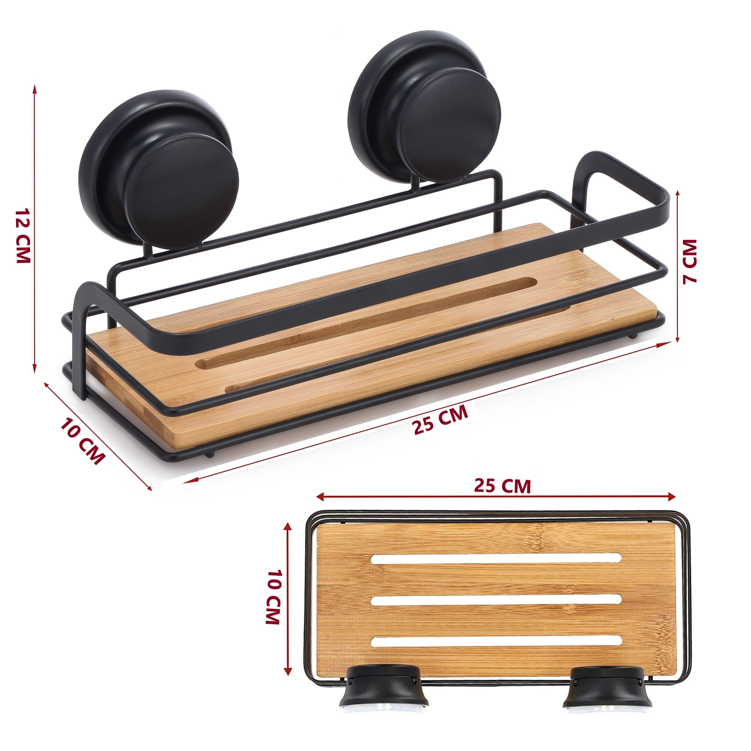 2 Pack Rectangular Bamboo Corner Shower Caddy Shelf Basket Rack with Premium Vacuum Suction Cup No-Drilling V178-36026