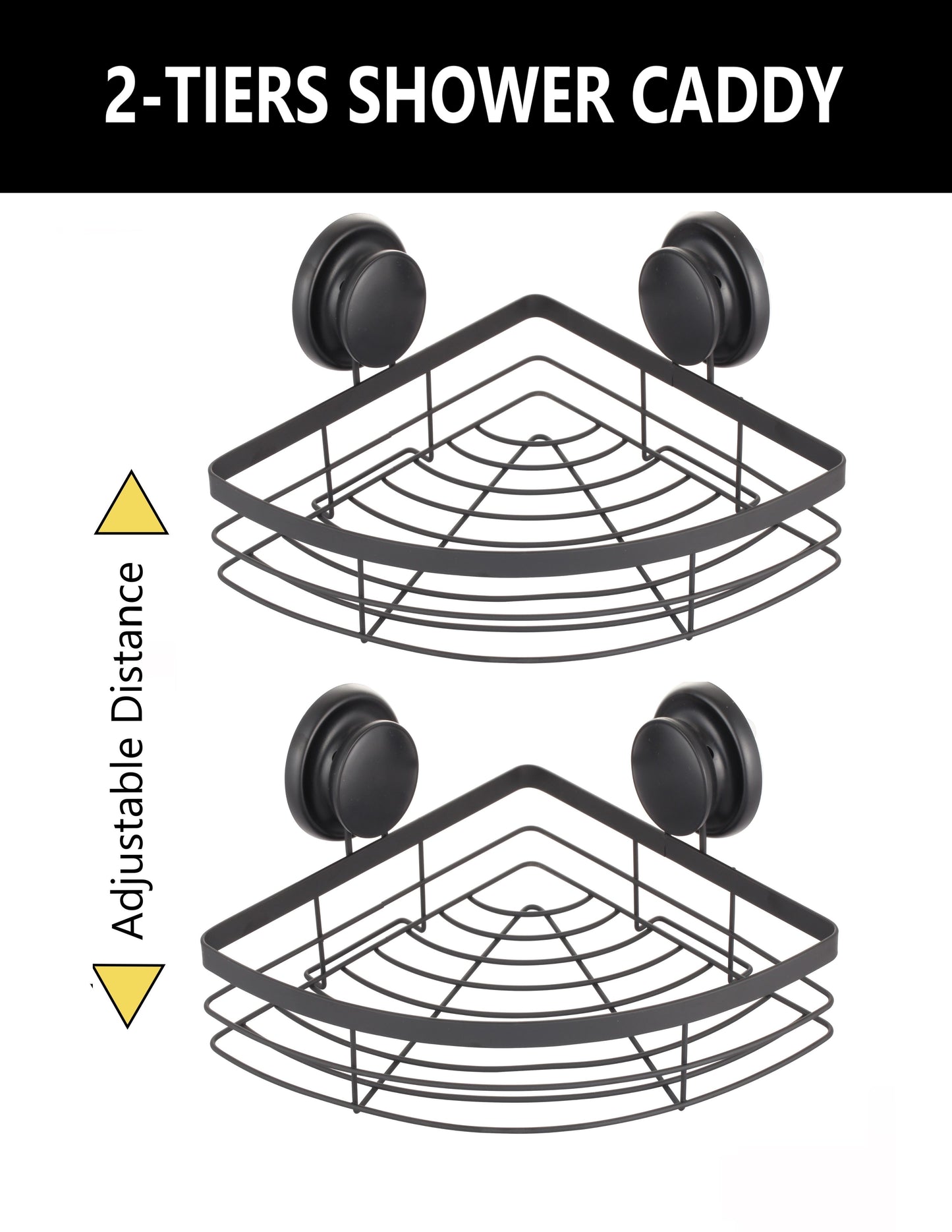 2 Pack Round Corner Shower Caddy Shelf Basket Rack with Premium Vacuum Suction Cup No-Drilling for Bathroom V178-36027