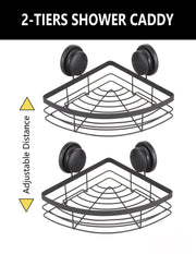 2 Pack Round Corner Shower Caddy Shelf Basket Rack with Premium Vacuum Suction Cup No-Drilling for Bathroom V178-36027