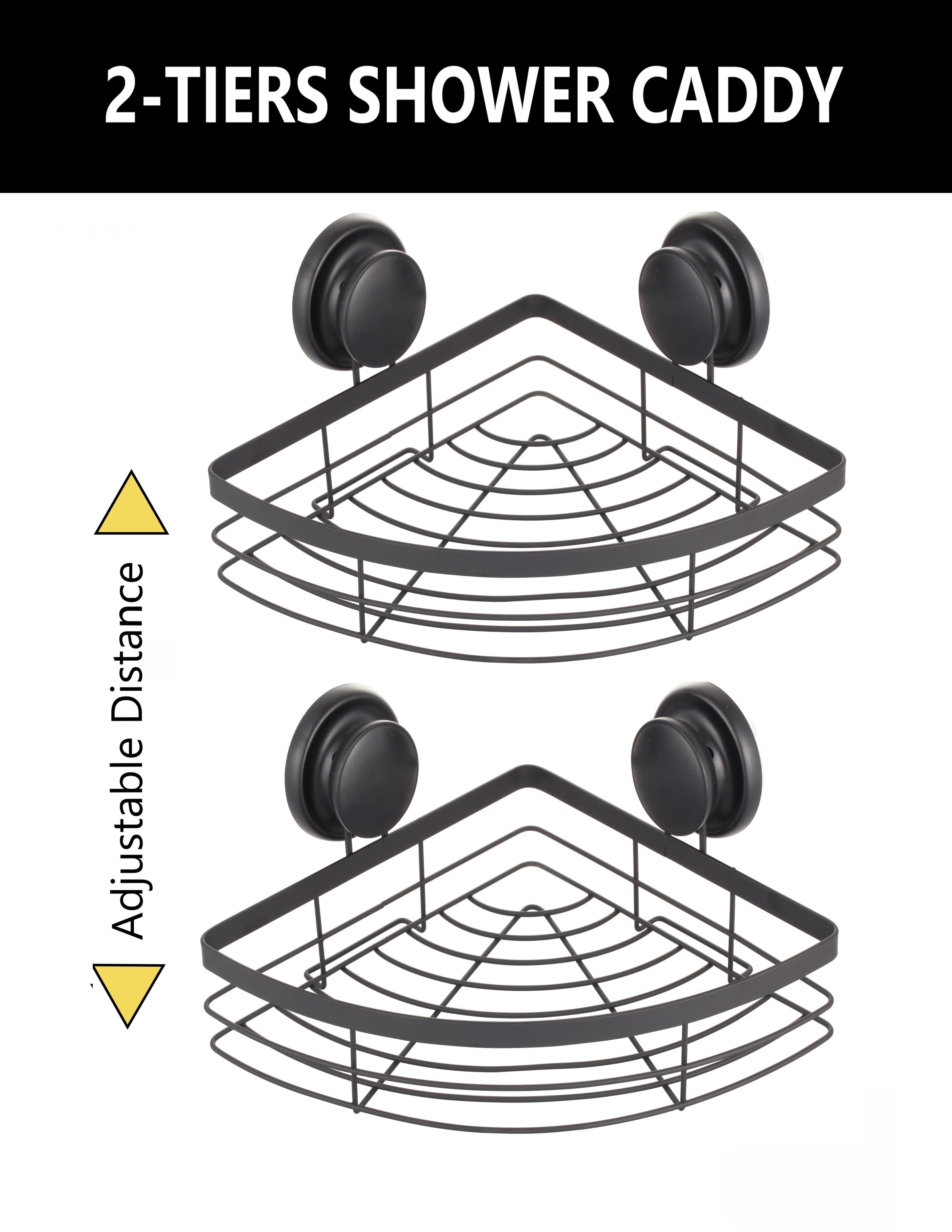 2 Pack Round Corner Shower Caddy Shelf Basket Rack with Premium Vacuum Suction Cup No-Drilling for Bathroom V178-36027