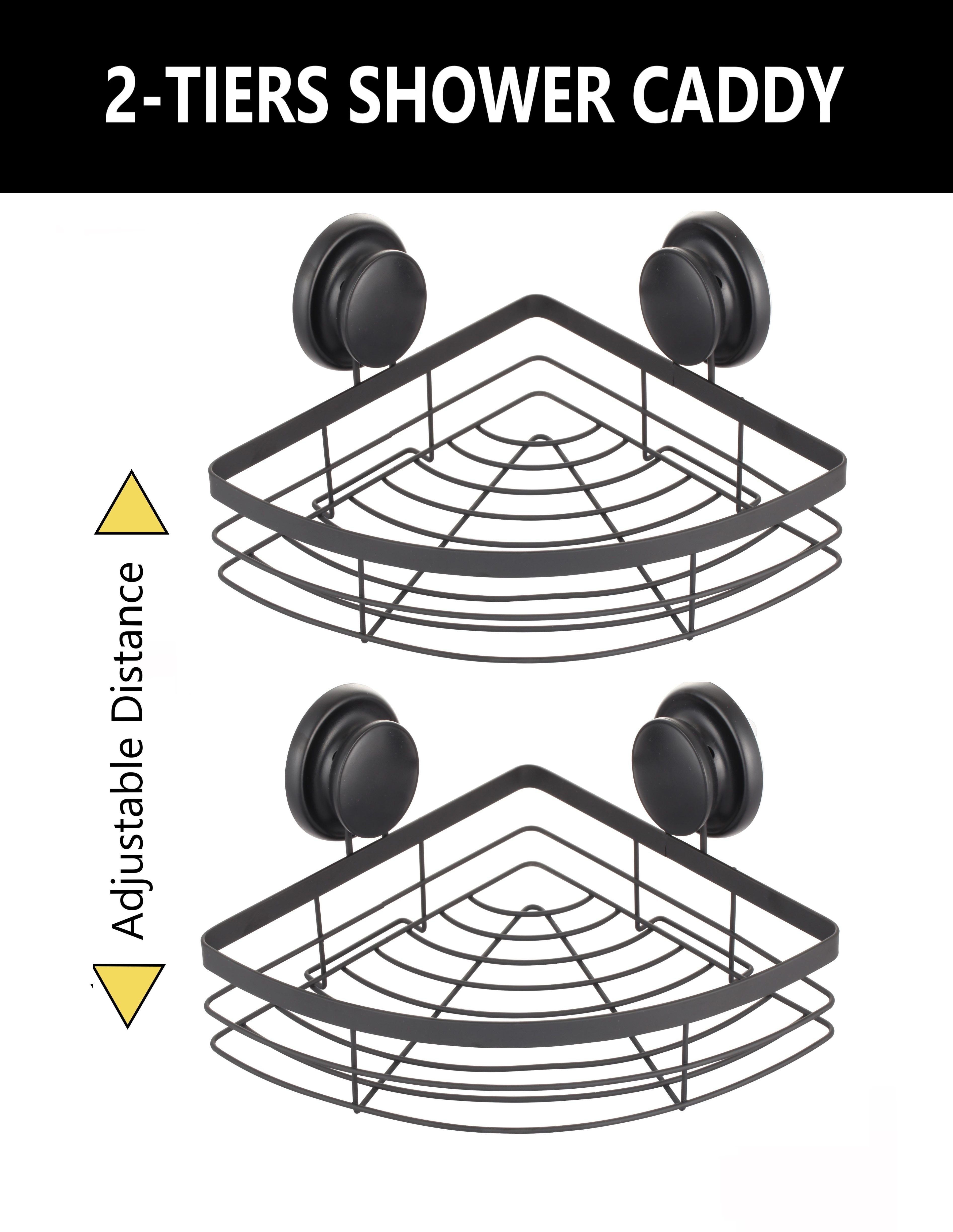 2 Pack Round Corner Shower Caddy Shelf Basket Rack with Premium Vacuum Suction Cup No-Drilling for Bathroom V178-36027