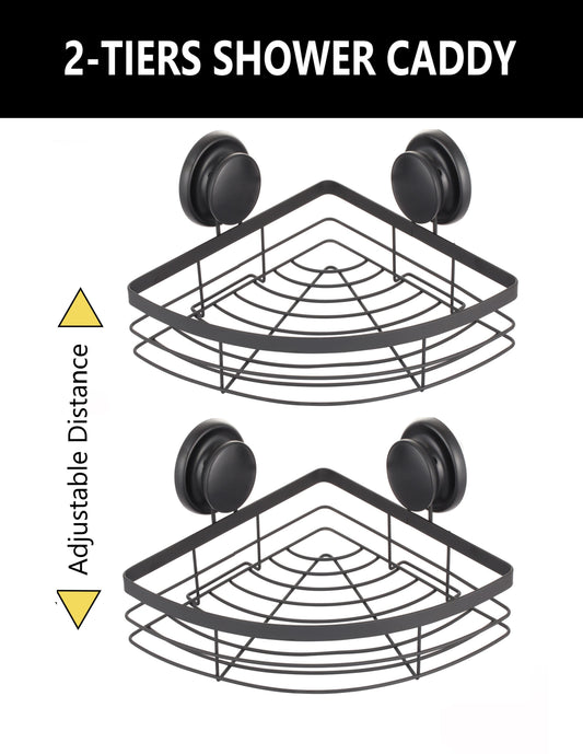2 Pack Round Corner Shower Caddy Shelf Basket Rack with Premium Vacuum Suction Cup No-Drilling for Bathroom V178-36027