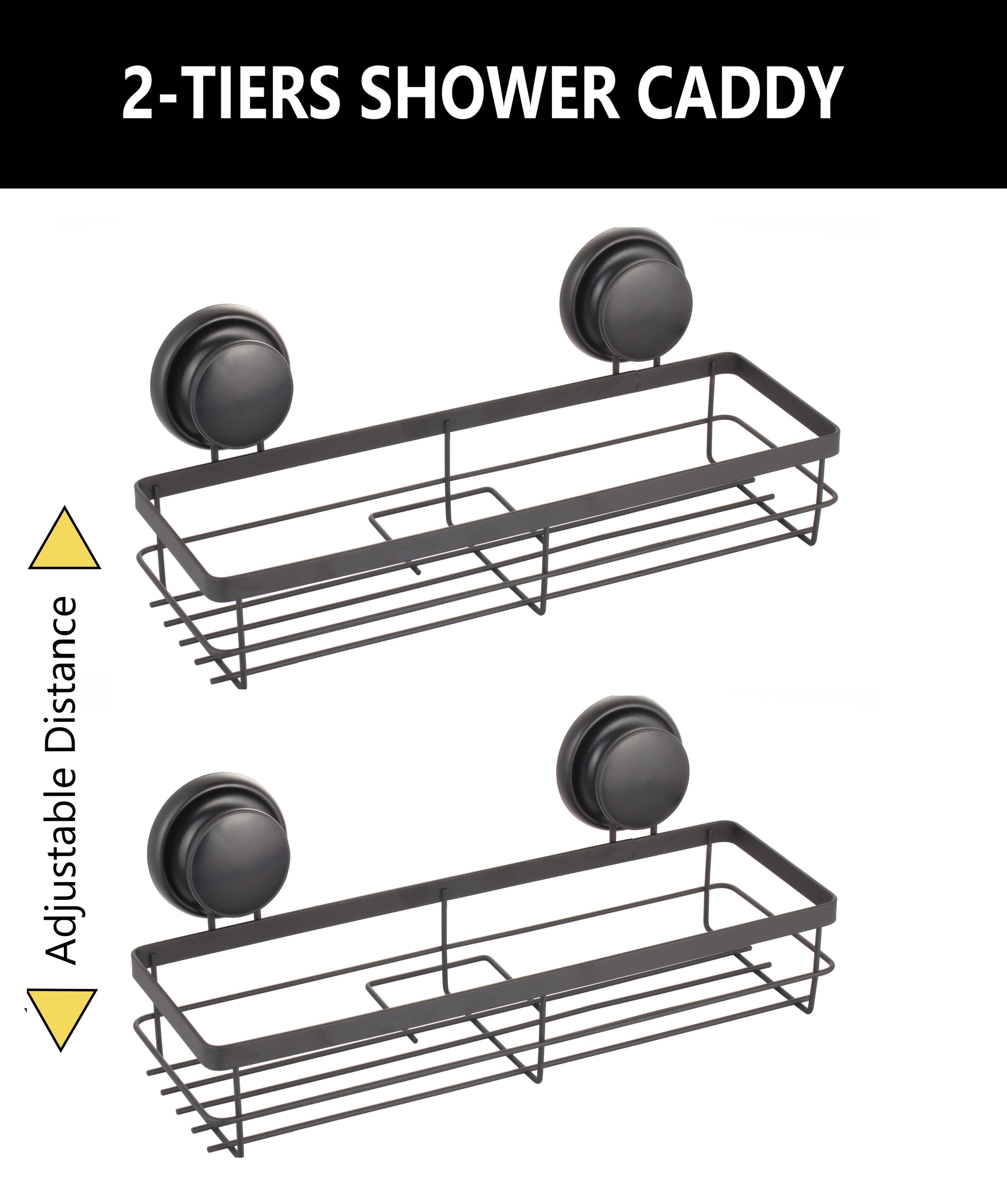 2 Pack Rectangular Corner Shower Caddy Shelf Basket Rack with Premium Vacuum Suction Cup No-Drilling for V178-36028