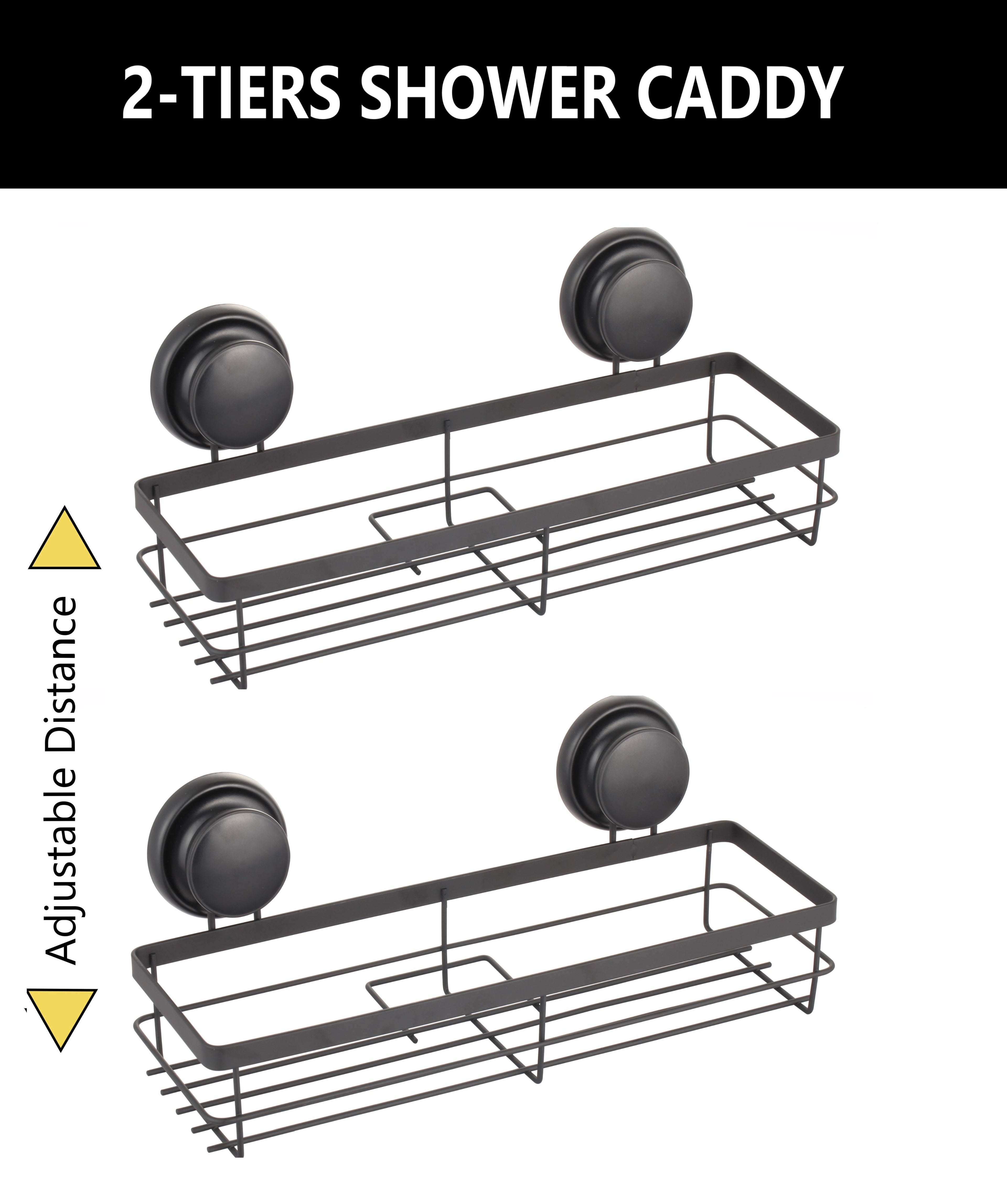 2 Pack Rectangular Corner Shower Caddy Shelf Basket Rack with Premium Vacuum Suction Cup No-Drilling for V178-36028