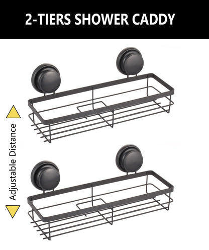 2 Pack Rectangular Corner Shower Caddy Shelf Basket Rack with Premium Vacuum Suction Cup No-Drilling for V178-36028