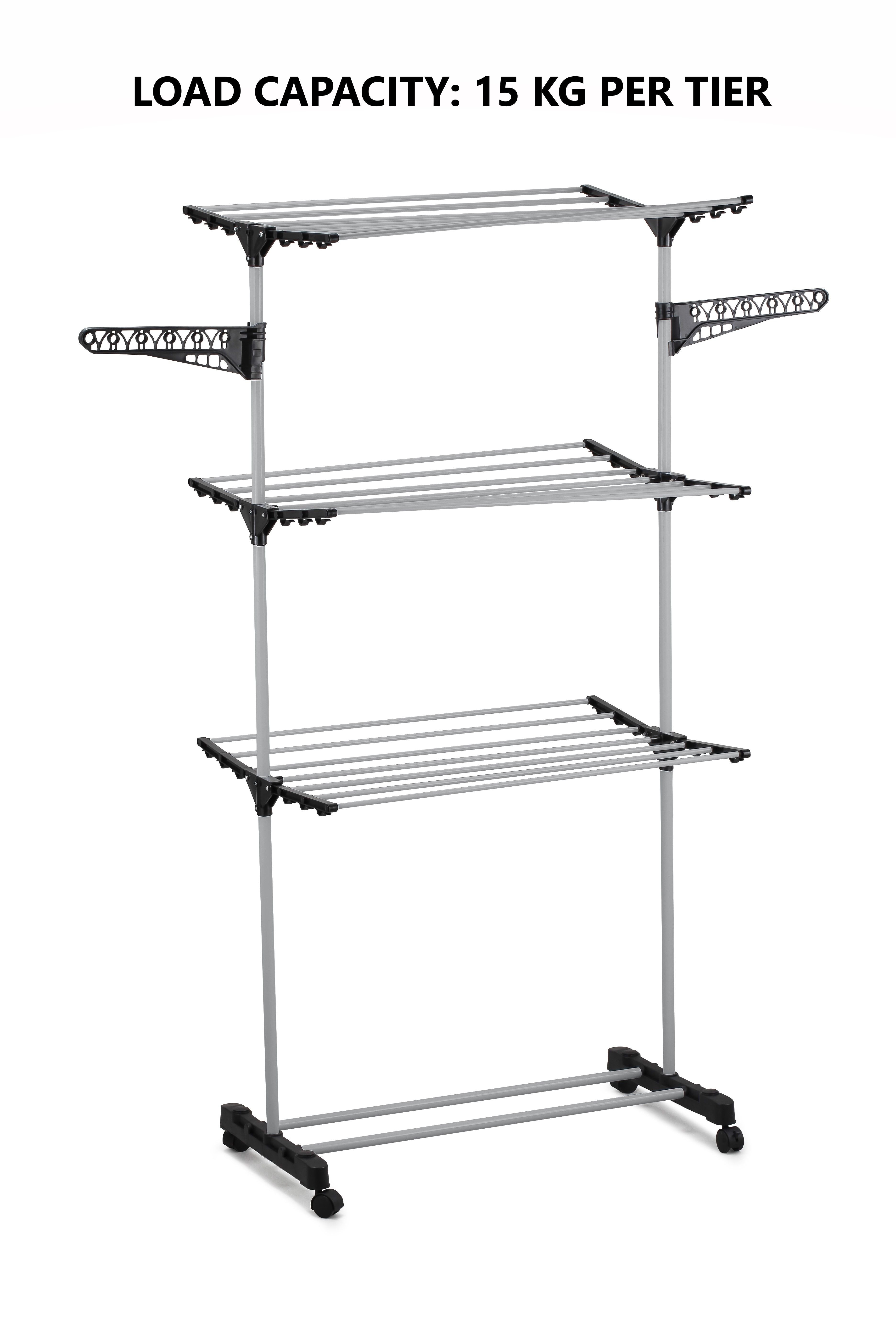 Folding 3 Tier Clothes Laundry Drying Rack with Stainless Steel Tubes for Indoor & Outdoor Home V178-36029