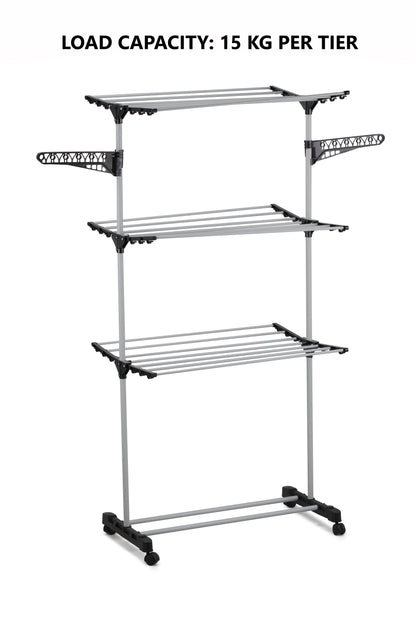 Folding 3 Tier Clothes Laundry Drying Rack with Stainless Steel Tubes for Indoor & Outdoor Home V178-36029