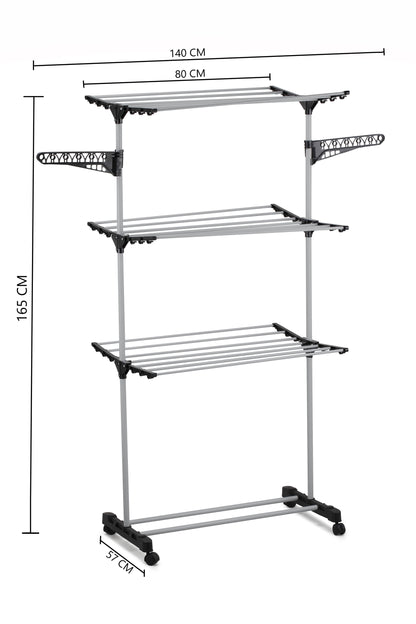 Folding 3 Tier Clothes Laundry Drying Rack with Stainless Steel Tubes for Indoor & Outdoor Home V178-36029