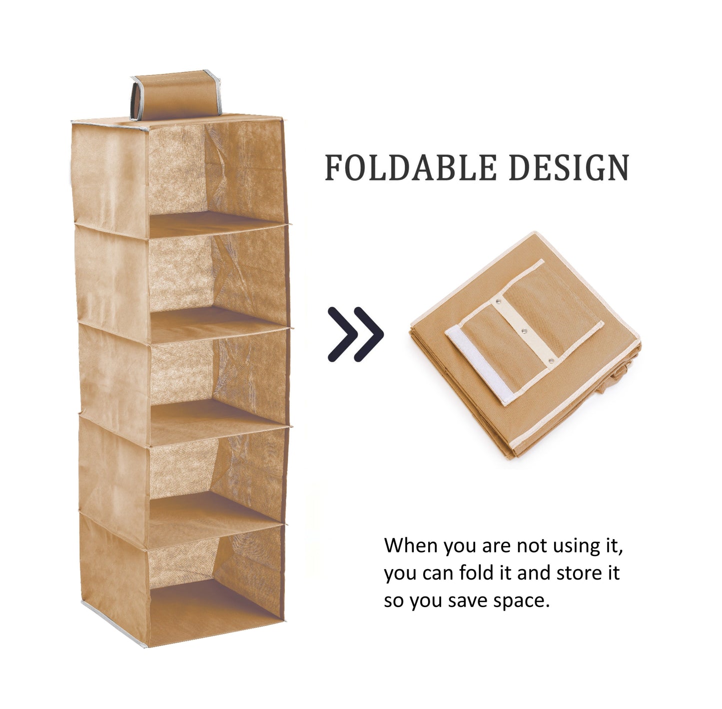 5 Tier Shelf Hanging Closet Organizer and Storage for Clothes (Beige) V178-36031