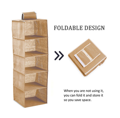 5 Tier Shelf Hanging Closet Organizer and Storage for Clothes (Beige) V178-36031