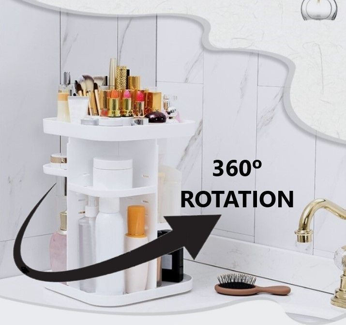 360 Rotating Large Capacity Makeup Organizer for Bedroom and Bathroom (White) V178-36034