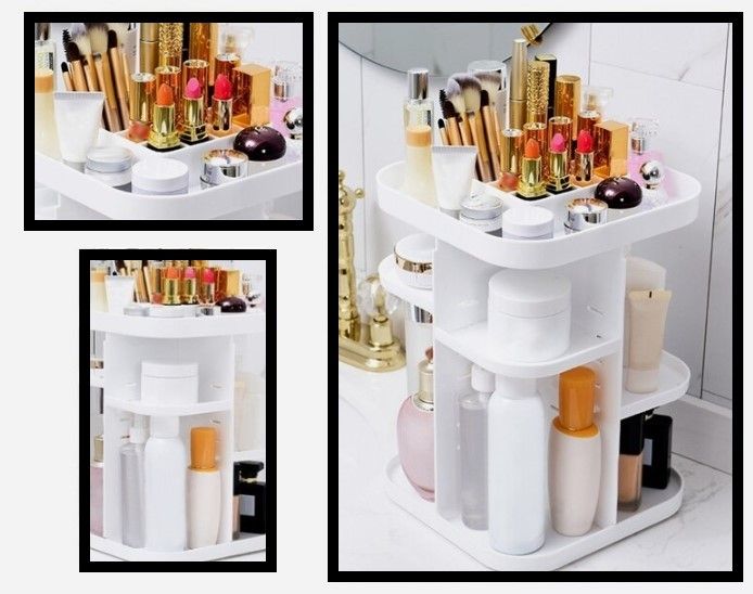 360 Rotating Large Capacity Makeup Organizer for Bedroom and Bathroom (White) V178-36034