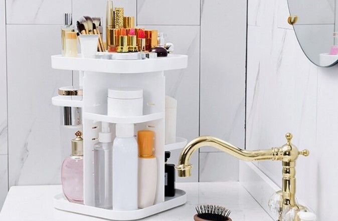 360 Rotating Large Capacity Makeup Organizer for Bedroom and Bathroom (White) V178-36034