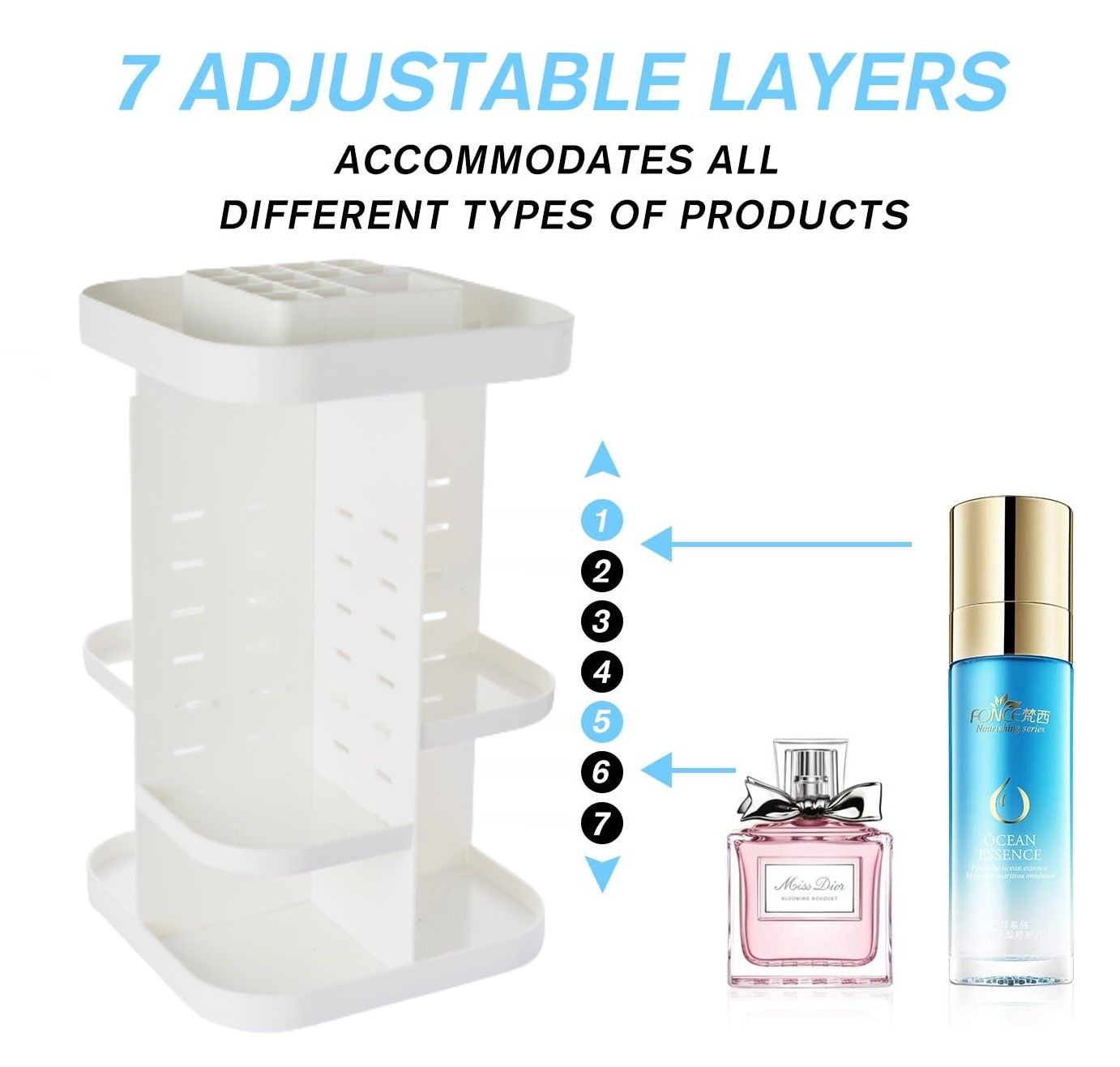 360 Rotating Large Capacity Makeup Organizer for Bedroom and Bathroom (White) V178-36034
