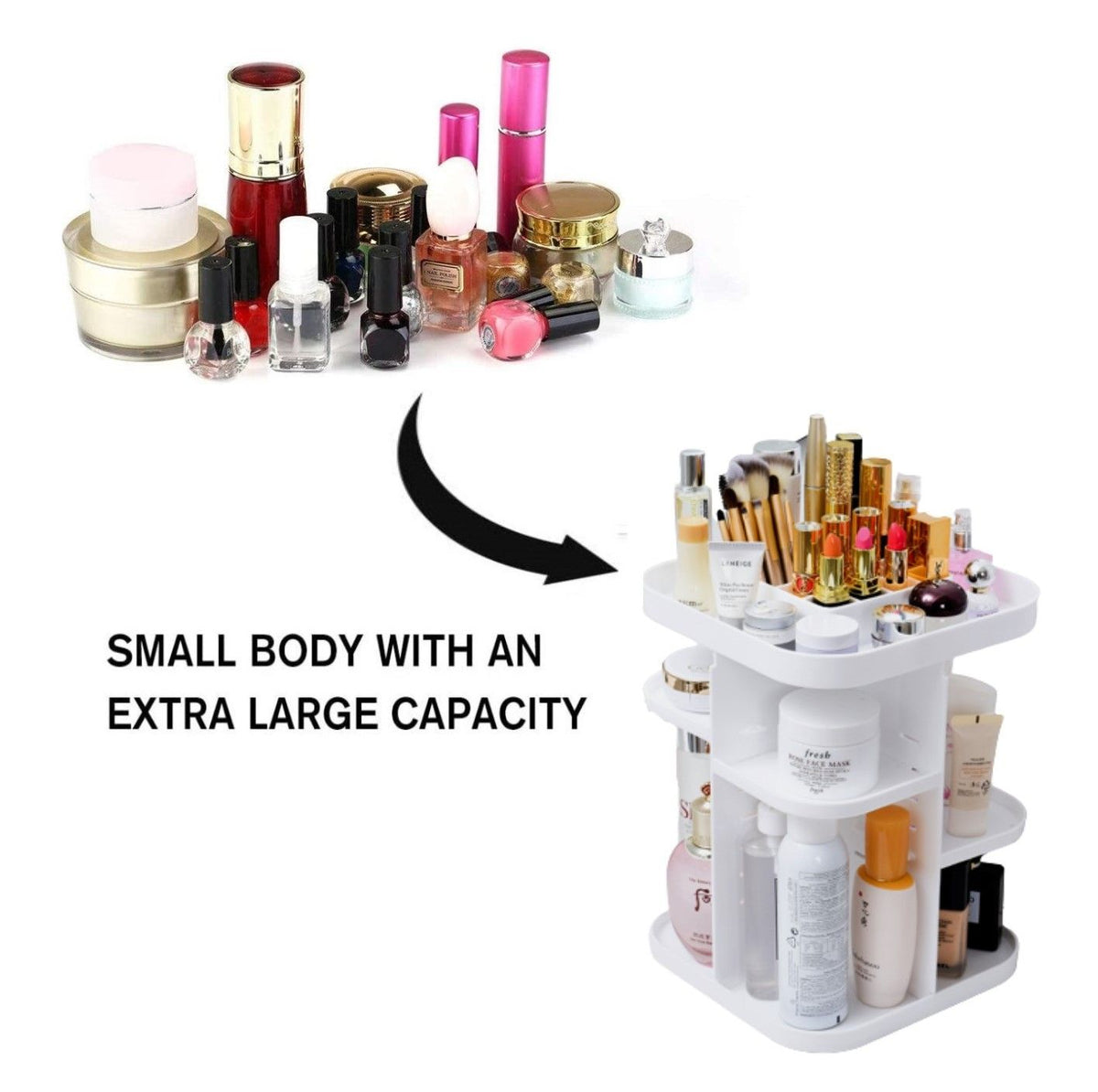360 Rotating Large Capacity Makeup Organizer for Bedroom and Bathroom (White) V178-36034