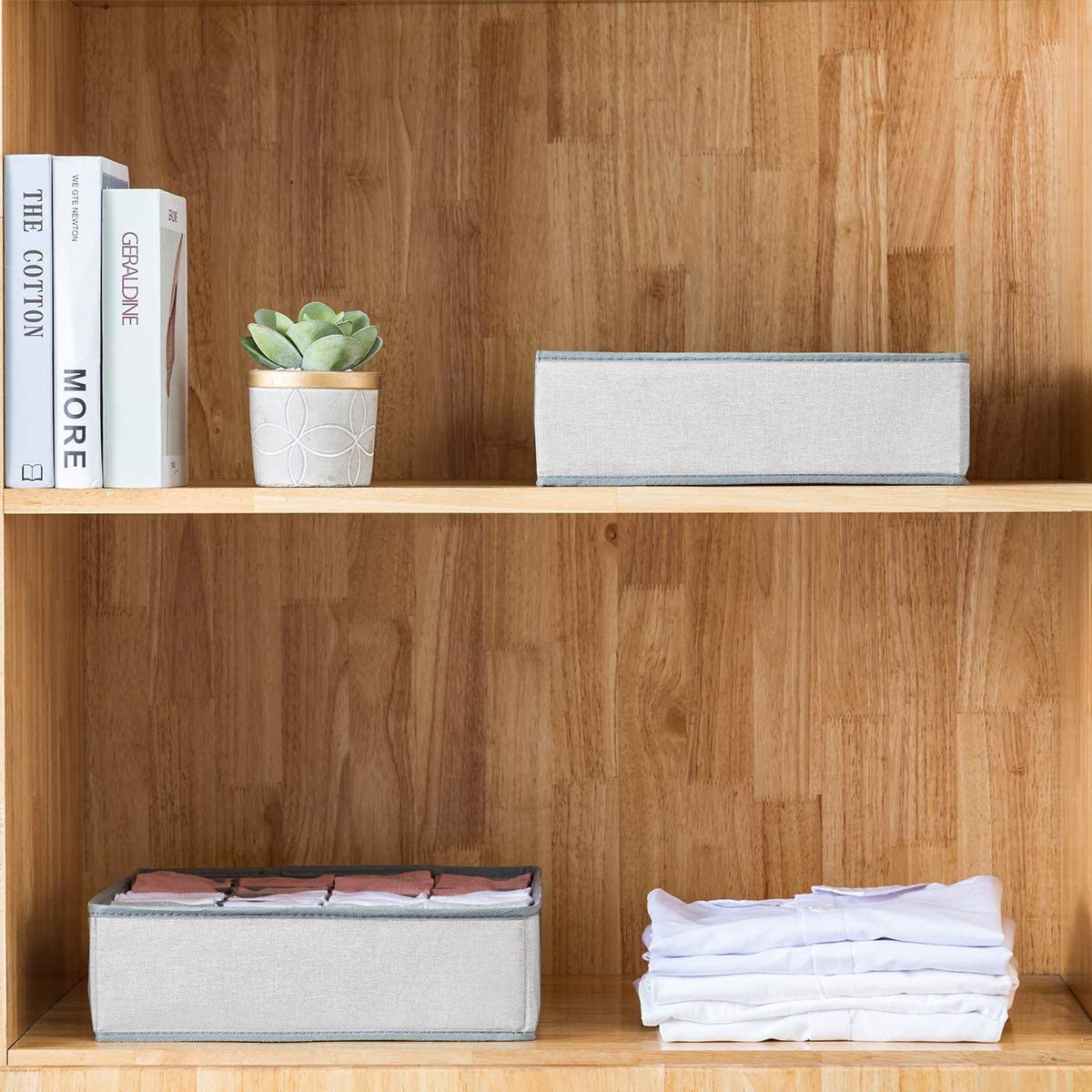 Set of 2 Fabric Drawer Organizer Divider Storage Boxes for Storing Socks, Underwear, Ties, Scarves (Grey) V178-36036