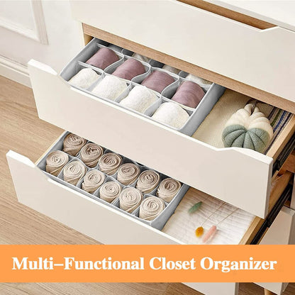 Set of 2 Fabric Drawer Organizer Divider Storage Boxes for Storing Socks, Underwear, Ties, Scarves (Grey) V178-36036