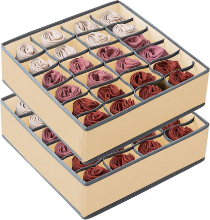 Set of 2 Fabric Drawer Organizer Divider Storage Boxes for Storing Socks, Underwear, Ties, Scarves (Beige) V178-36037