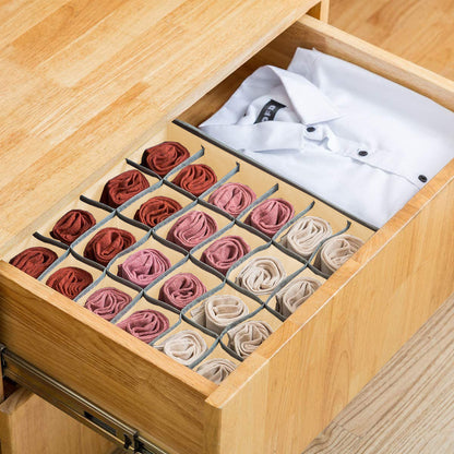 Set of 2 Fabric Drawer Organizer Divider Storage Boxes for Storing Socks, Underwear, Ties, Scarves (Beige) V178-36037