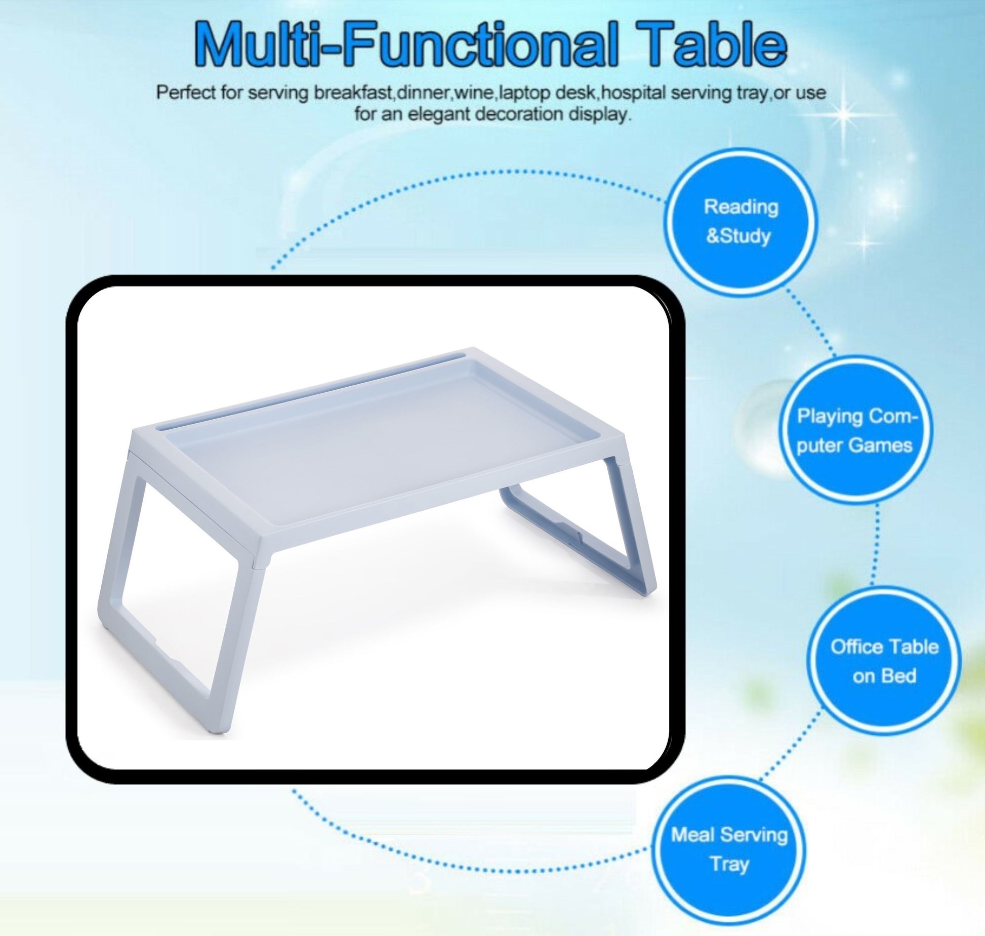 Multifunction Laptop Bed Desk with foldable legs for Home Office (Blue) V178-36038