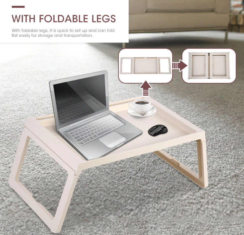 Multifunction Laptop Bed Desk with foldable legs for Home Office (White) V178-36039