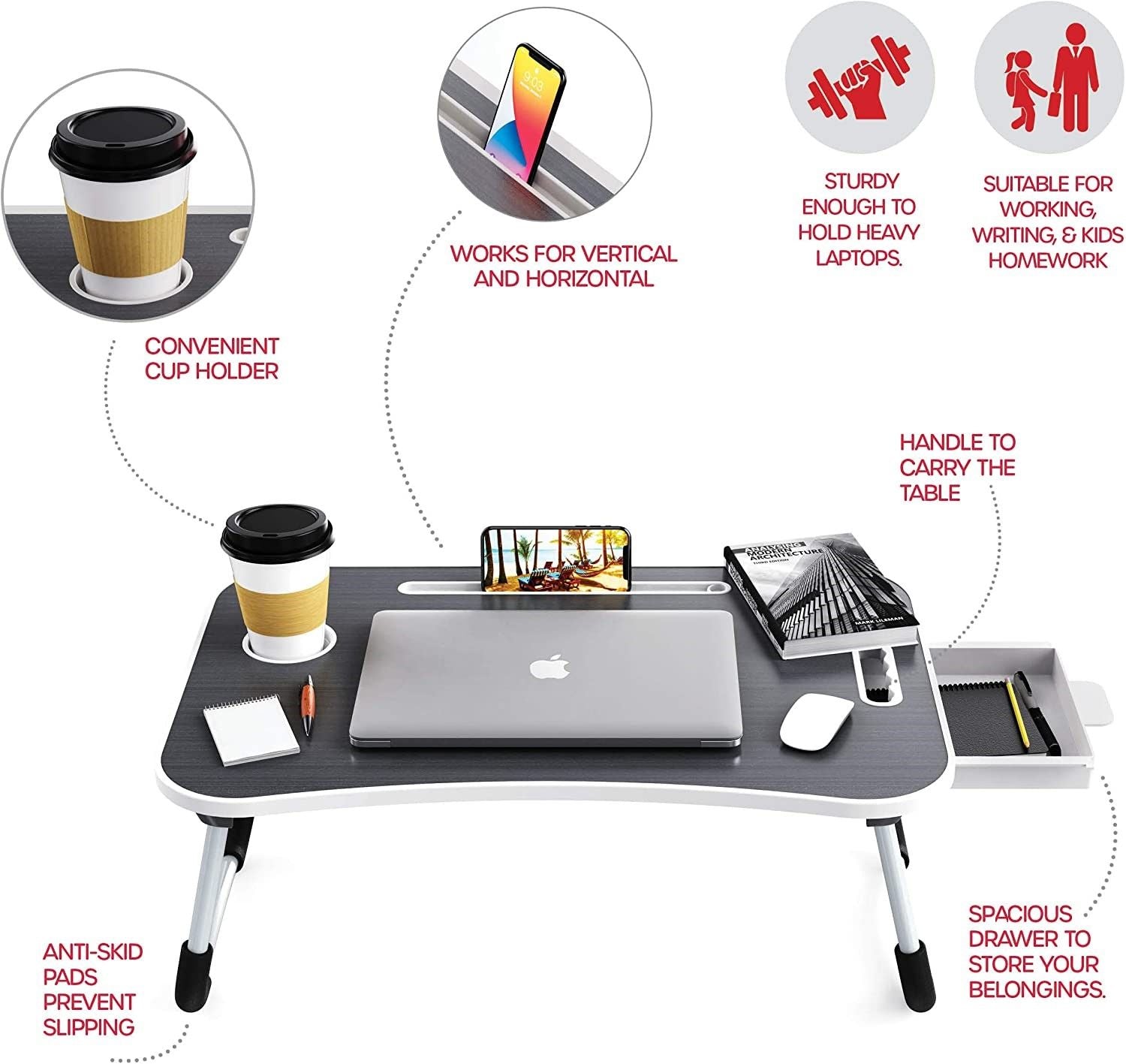 Laptop Bed Desk with Storage and foldable legs for Adults, Kids & Home Office V178-36040