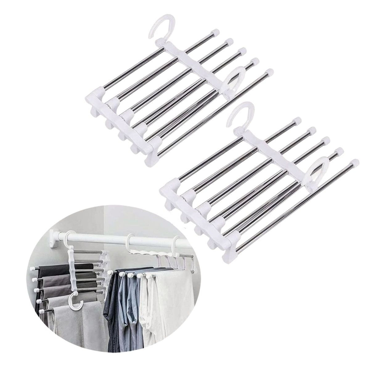 2 Pack Stainless Steel Adjustable 5 in 1 Pants Hangers Non-Slip Space Saving for Home Storage V178-36041