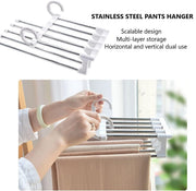 2 Pack Stainless Steel Adjustable 5 in 1 Pants Hangers Non-Slip Space Saving for Home Storage V178-36041
