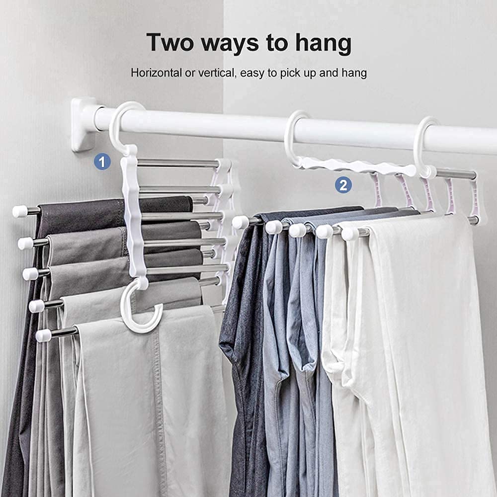 2 Pack Stainless Steel Adjustable 5 in 1 Pants Hangers Non-Slip Space Saving for Home Storage V178-36041