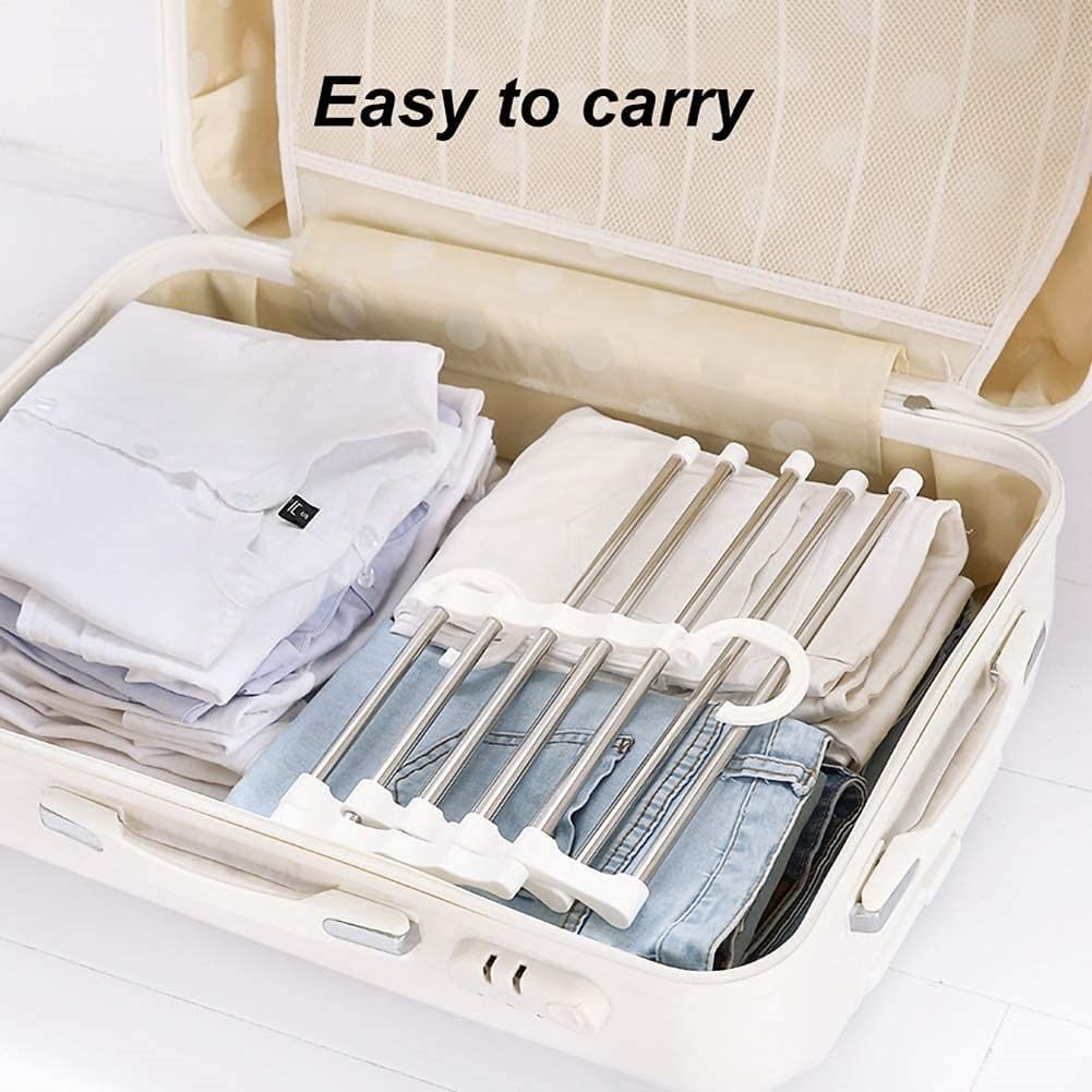 2 Pack Stainless Steel Adjustable 5 in 1 Pants Hangers Non-Slip Space Saving for Home Storage V178-36041