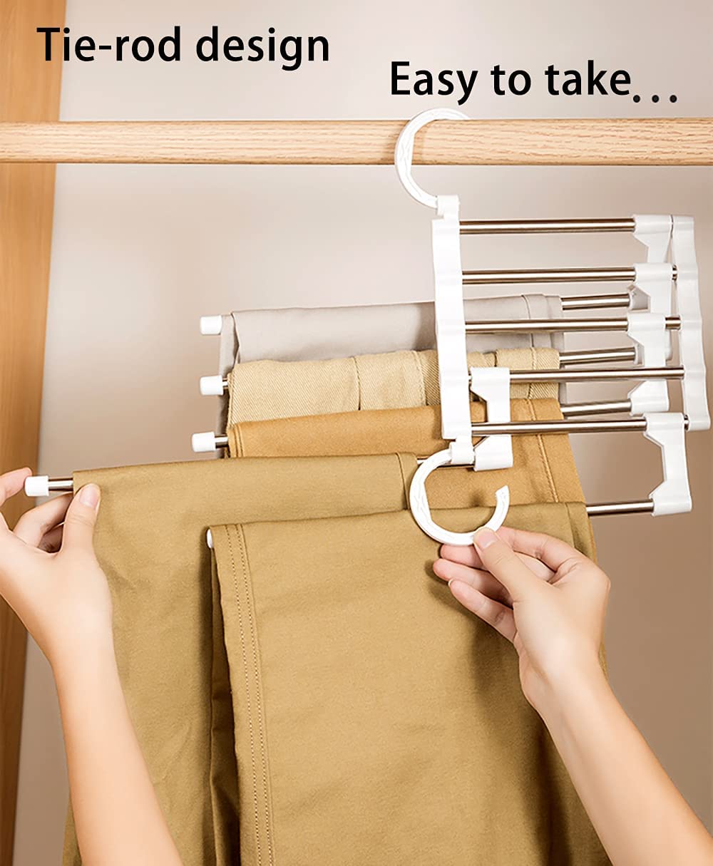 2 Pack Stainless Steel Adjustable 5 in 1 Pants Hangers Non-Slip Space Saving for Home Storage V178-36041