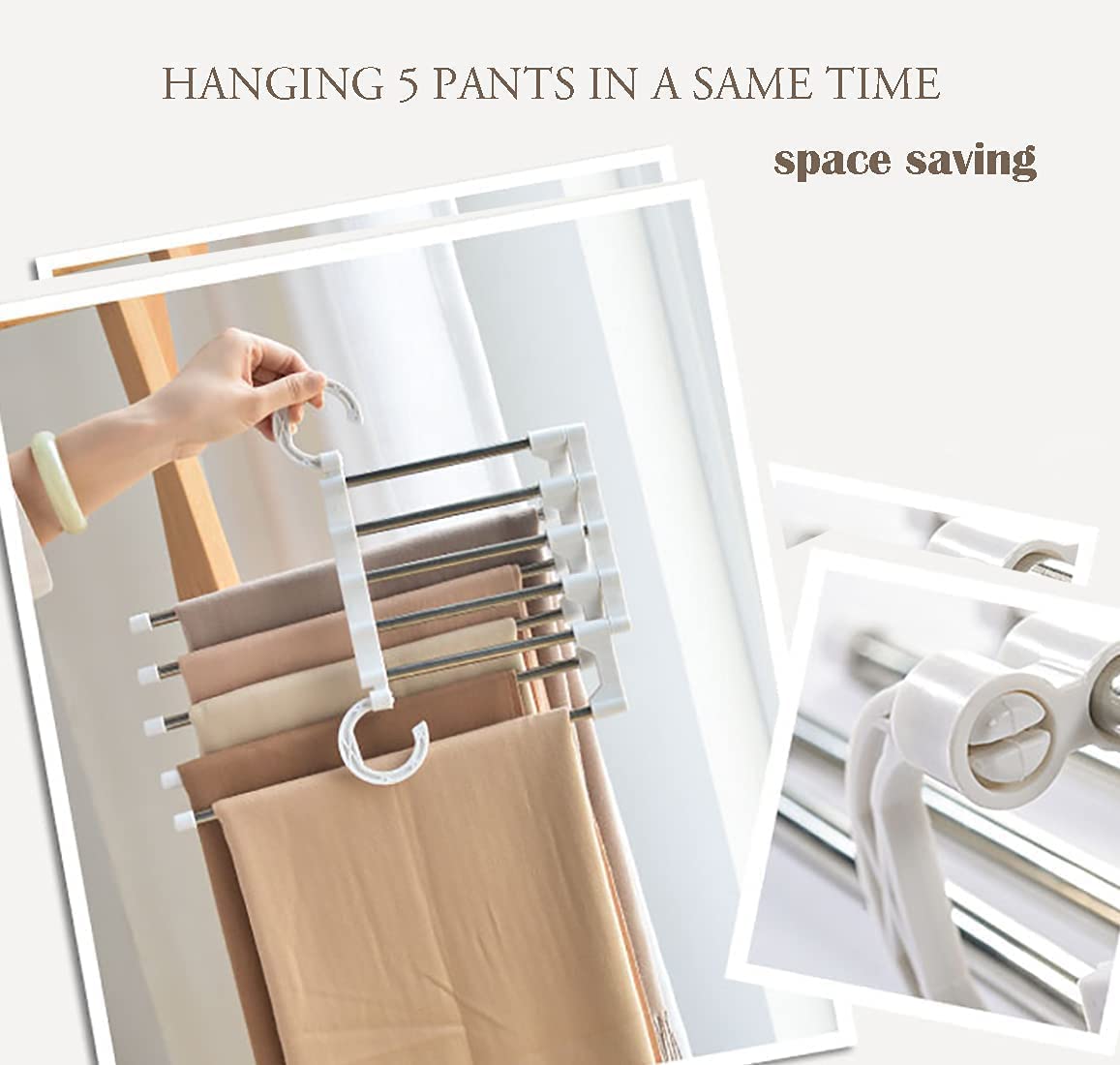 2 Pack Stainless Steel Adjustable 5 in 1 Pants Hangers Non-Slip Space Saving for Home Storage V178-36041