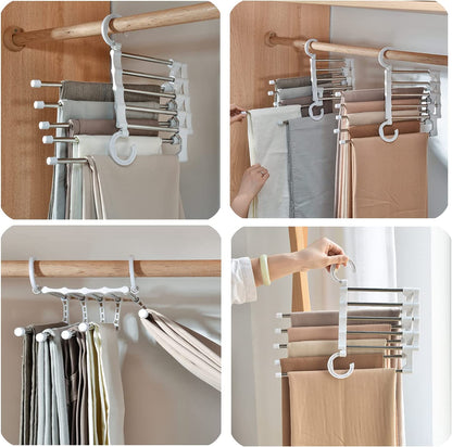 2 Pack Stainless Steel Adjustable 5 in 1 Pants Hangers Non-Slip Space Saving for Home Storage V178-36041