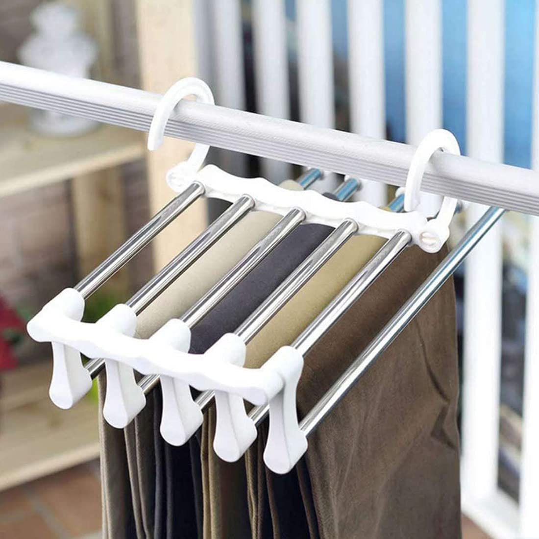 2 Pack Stainless Steel Adjustable 5 in 1 Pants Hangers Non-Slip Space Saving for Home Storage V178-36041