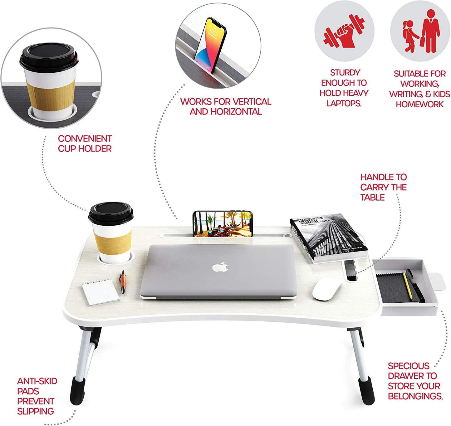Laptop Bed Desk with Storage and foldable legs for Adults, Kids & Home Office V178-36042