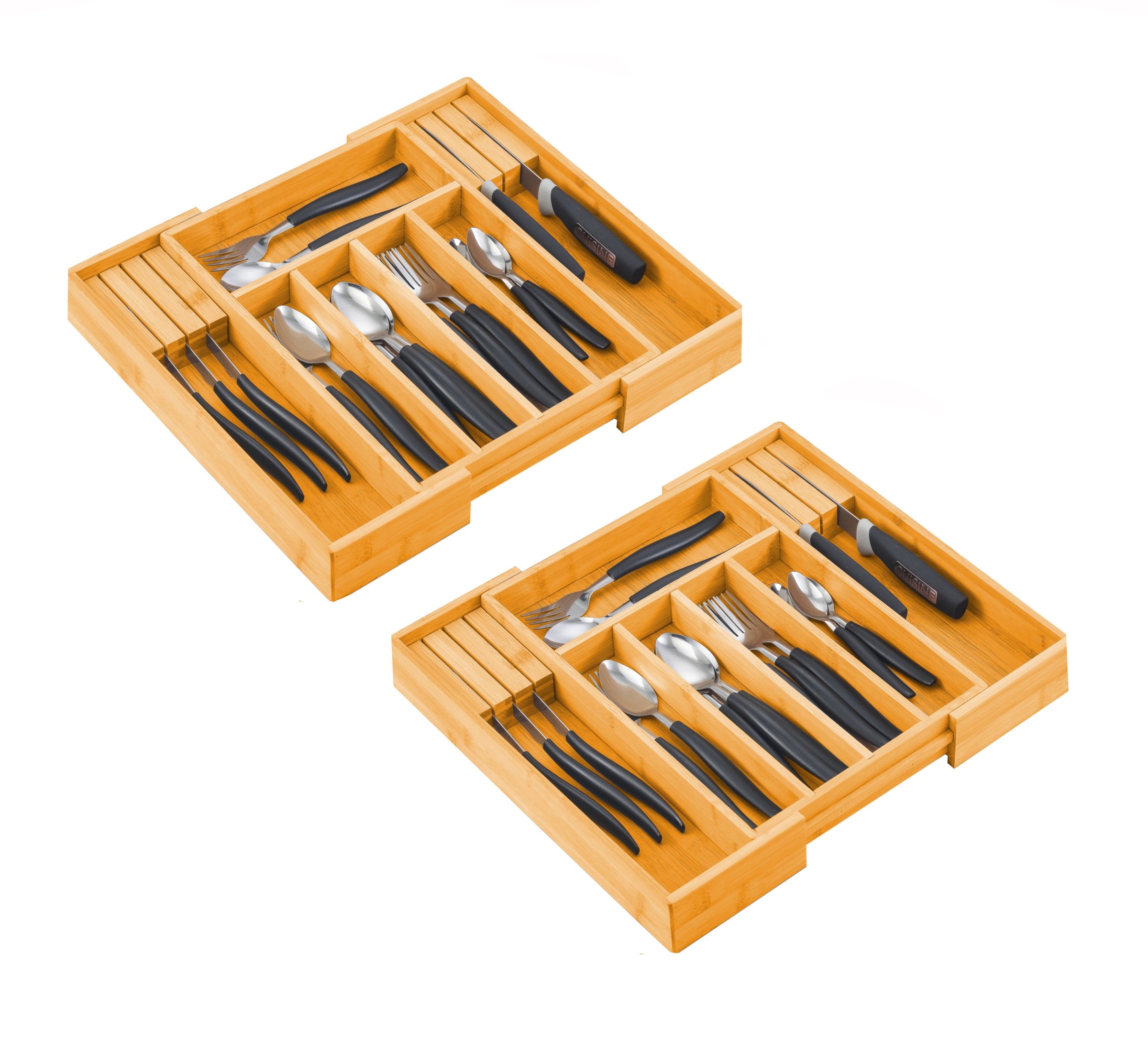 2 Pack Large Capacity Bamboo Expandable Drawer Organizer with Knife Block Holder for Home Kitchen Utensils V178-36043