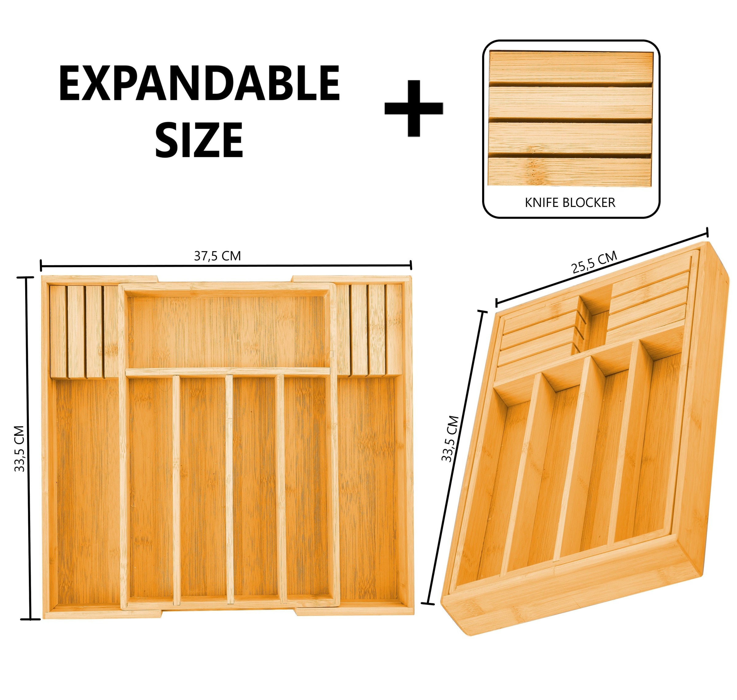 2 Pack Large Capacity Bamboo Expandable Drawer Organizer with Knife Block Holder for Home Kitchen Utensils V178-36043