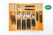 2 Pack Large Capacity Bamboo Expandable Drawer Organizer with Knife Block Holder for Home Kitchen Utensils V178-36043