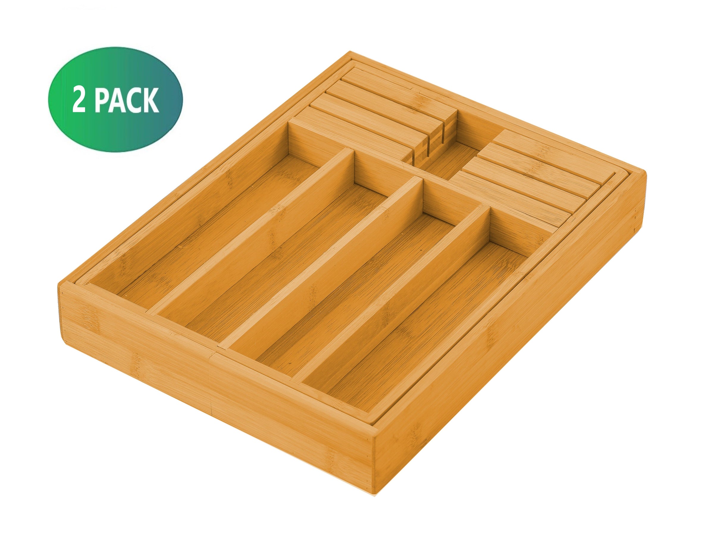 2 Pack Large Capacity Bamboo Expandable Drawer Organizer with Knife Block Holder for Home Kitchen Utensils V178-36043