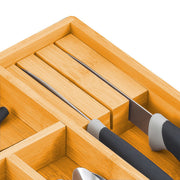 2 Pack Large Capacity Bamboo Expandable Drawer Organizer with Knife Block Holder for Home Kitchen Utensils V178-36043